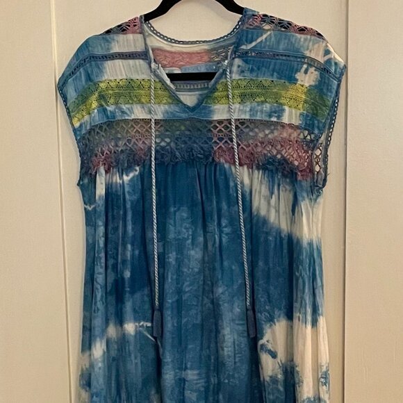 Tie Dyed Version of Free People/Carolina K Santana Boho Crochet Midi Dress S - Picture 1 of 5
